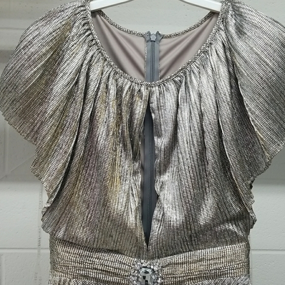 Tarik Ediz metallic gunmetal silver belted pleated dress gown black tie 8 - Picture 6 of 8